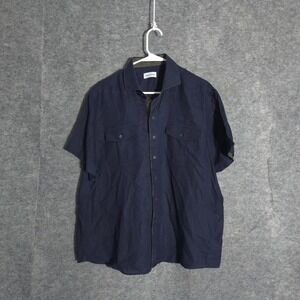 Jaxson Maximus Mens XL Navy Blue Linen Short Sleeve Shirt Safari Utility Pocket